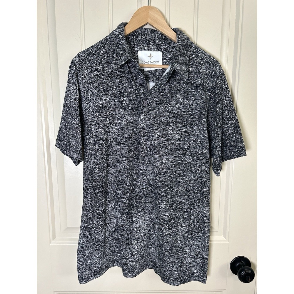 Coastaoro Men ShortSleeve Polo Sz M Black White Marled Shirt 100% Cotton Casual